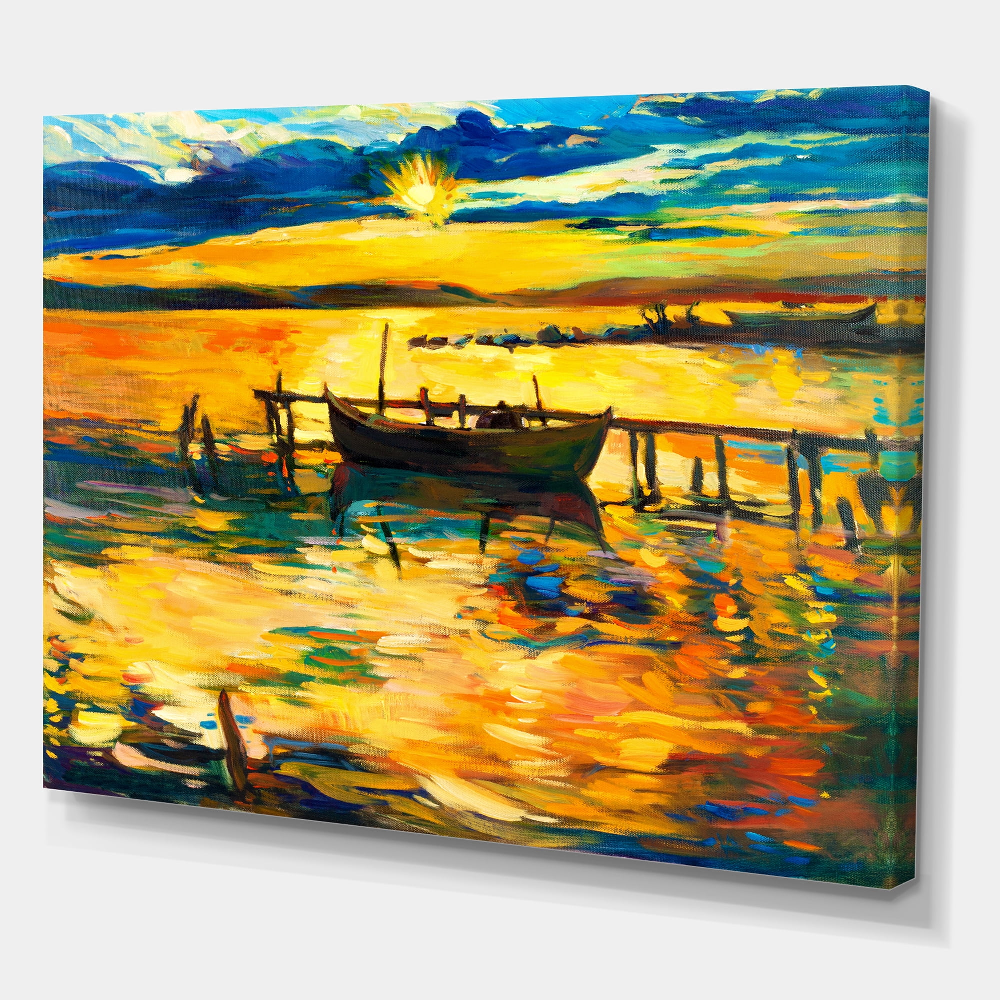 Designart ' Boat At The Lake During Evening Glow VI ' Nautical & Coastal Canvas Wall Art Print