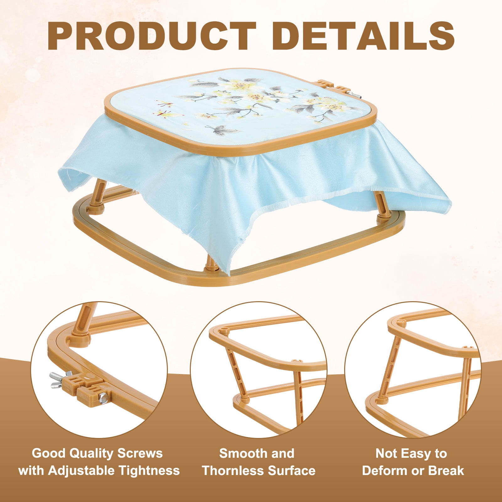 Uxcell 9.4" x 8.7" Square Embroidery Hoop Stand, Adjustable ABS Plastic Cross Stitch Stand Hands-Free 2-Tier Embroidery Hoop Holder Punch Needle Frame for Sewing Arts Needlework, Khaki