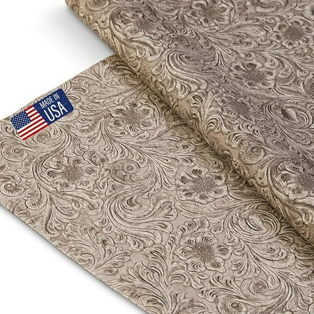 Tooled Faux Leather Western Cowboy, Floral Embossed Vinyl, Craft DIY and Upholstery Textured PU Pleather Fabric - Cut by The Yard (Off White)