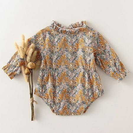 

DanceeMangoos Newborn Baby Girl Bodysuit Vintage Floral Cotton Baby Onesies Long Sleeve Baby Girl Jumpsuit Spring Summer Infant Girls Clothes