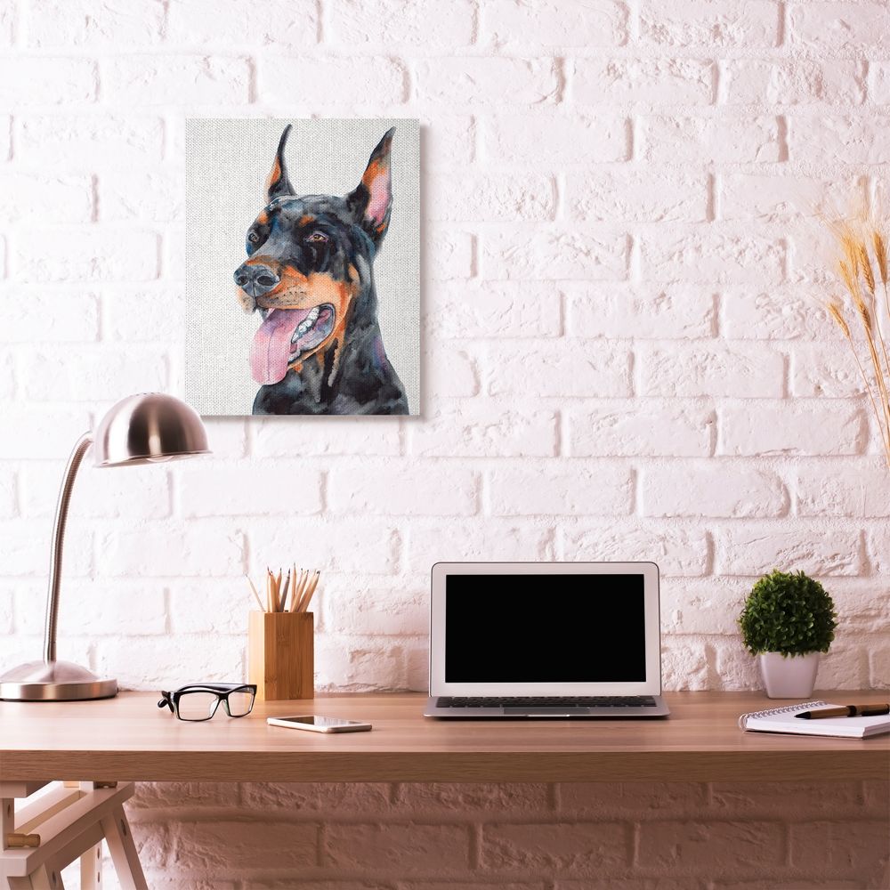 Stupell Industries Cute Doberman Dog Pet Animal Watercolor Painting Canvas Wall Art by George Dyachenko