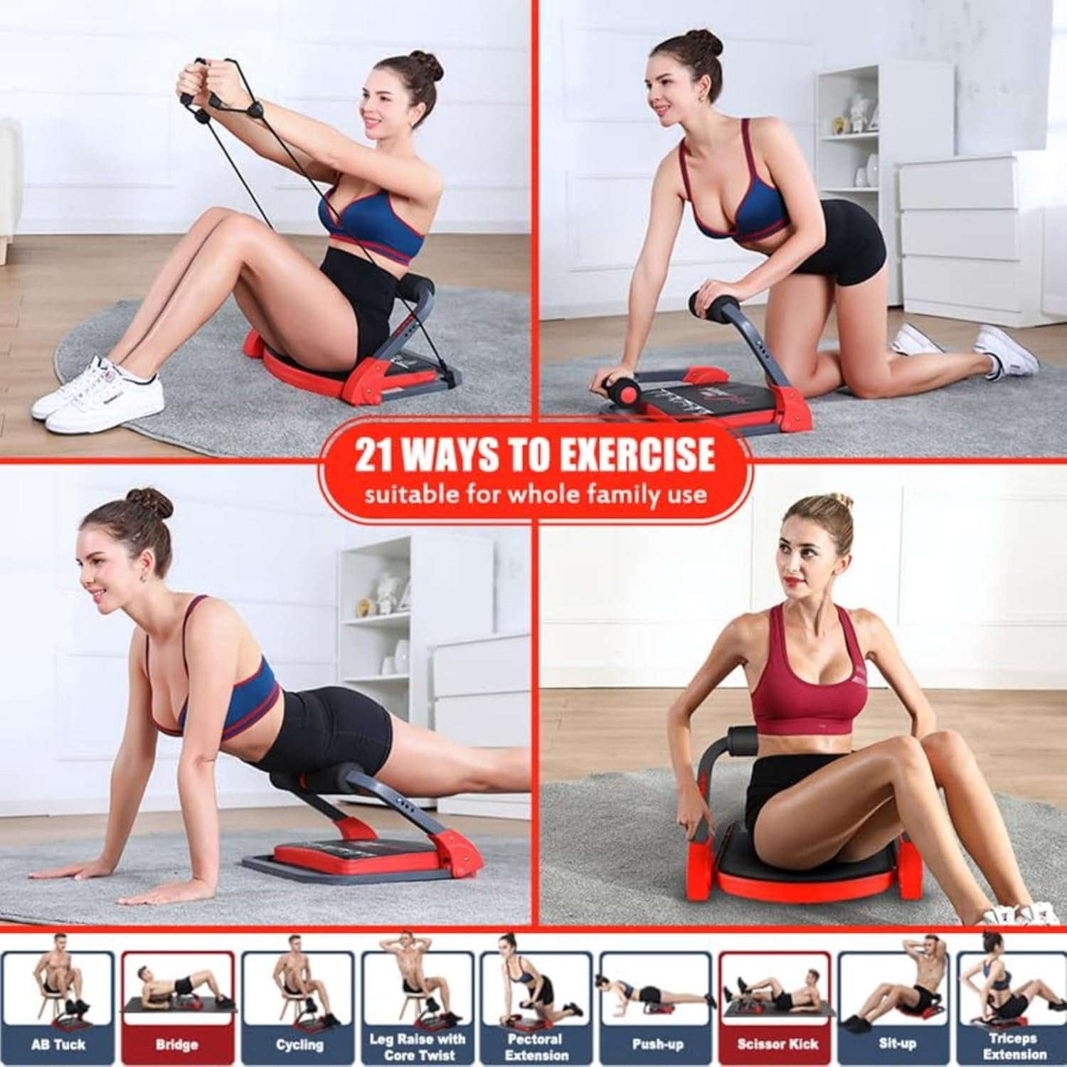Ab Workout Equipment Sit Up Machine with Resistance Bands for Home Gym Core Trainer