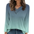 thumbnail image 5 of VgaVtl T Shirts for Women Plus Size Long Sleeve V-Neck Tops for Women Loose Green Gradient Color Workout Button Casual Shirts,M, 5 of 7