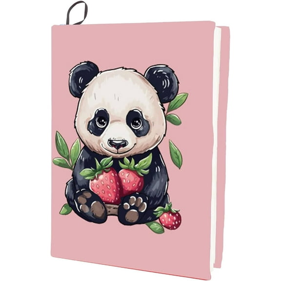 Panda Strawberry Stretchable Book Cover Cartoon Pink Washable Reusable Nylon Cloth Elastic Covers Protector 9.4x15.7 Inch for Hardcover Paperbacks Book Lovers Gift Notebook Teacher Textbook