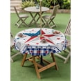 thumbnail image 3 of Outdoor Tablecloth with Umbrella Hole and Zipper, Independence Day Round Table Cloth 54 Inch Waterproof Tablecloth, American Flag Star Wooden Buffalo Check Picnic Table Cover for Patio Camping, 3 of 7