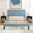thumbnail image 3 of VECELO Queen Size Bed Frame, Modern Upholstered Platform Bed Frame with Adjustable Headboard, Wooden Slats Support/No Box Spring Needed, Light Blue, 3 of 12