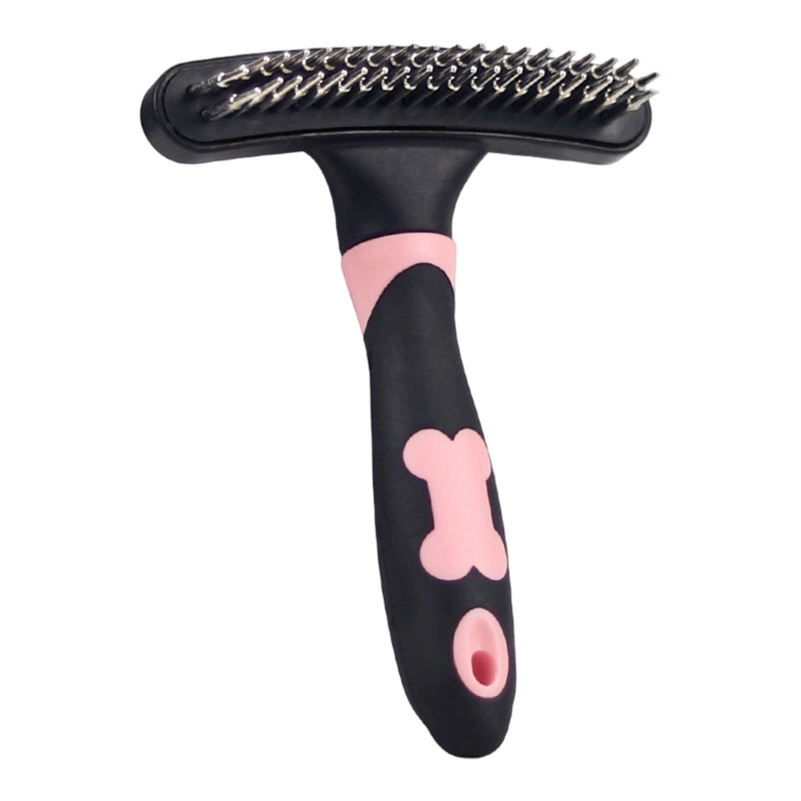 Double Row Spaced Stainless Steel Pet Undercoat Rake Ergonomic Bone Pattern Non- Handle Gentle Dead Knot Dirt Removal Deshedding Comb for Long Curly Haired Dogs(Black-15x11cm)