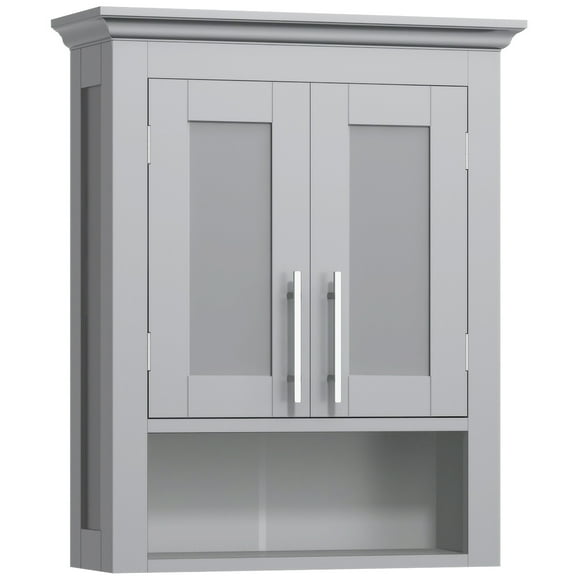 Kleankin Bathroom Wall Cabinet Medicine Cabinet with Shelf and Two-Tier Storage, Grey