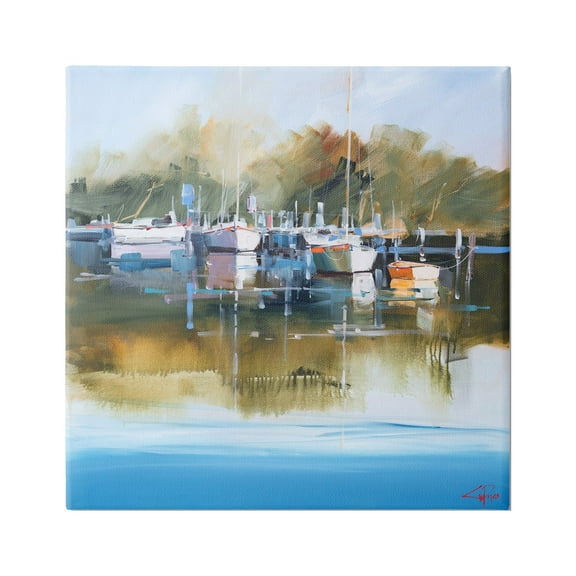 Stupell Industries Boat Marina Painting Transportation Painting Gallery Wrapped Canvas Art Print Wall Art, 17 x 17