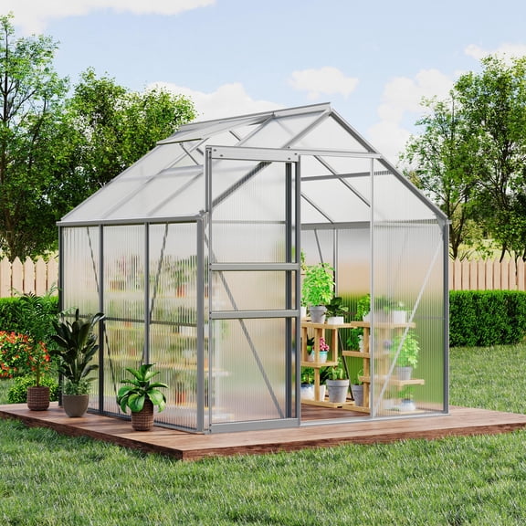 6 x 6 FT Outdoor Greenhouse,Walk-in Greenhouses,Polycarbonate Greenhouses with Aluminum Frame, Sliding Door, Adjustable Roof Vent for Backyard, Green Houses for Outside Garden Backyard, Patio