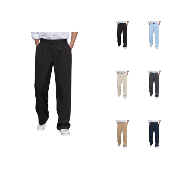 Slacks for Men Comfortable Flat Front Loose Dress Pants Business Casual Pants with Pockets Trousers