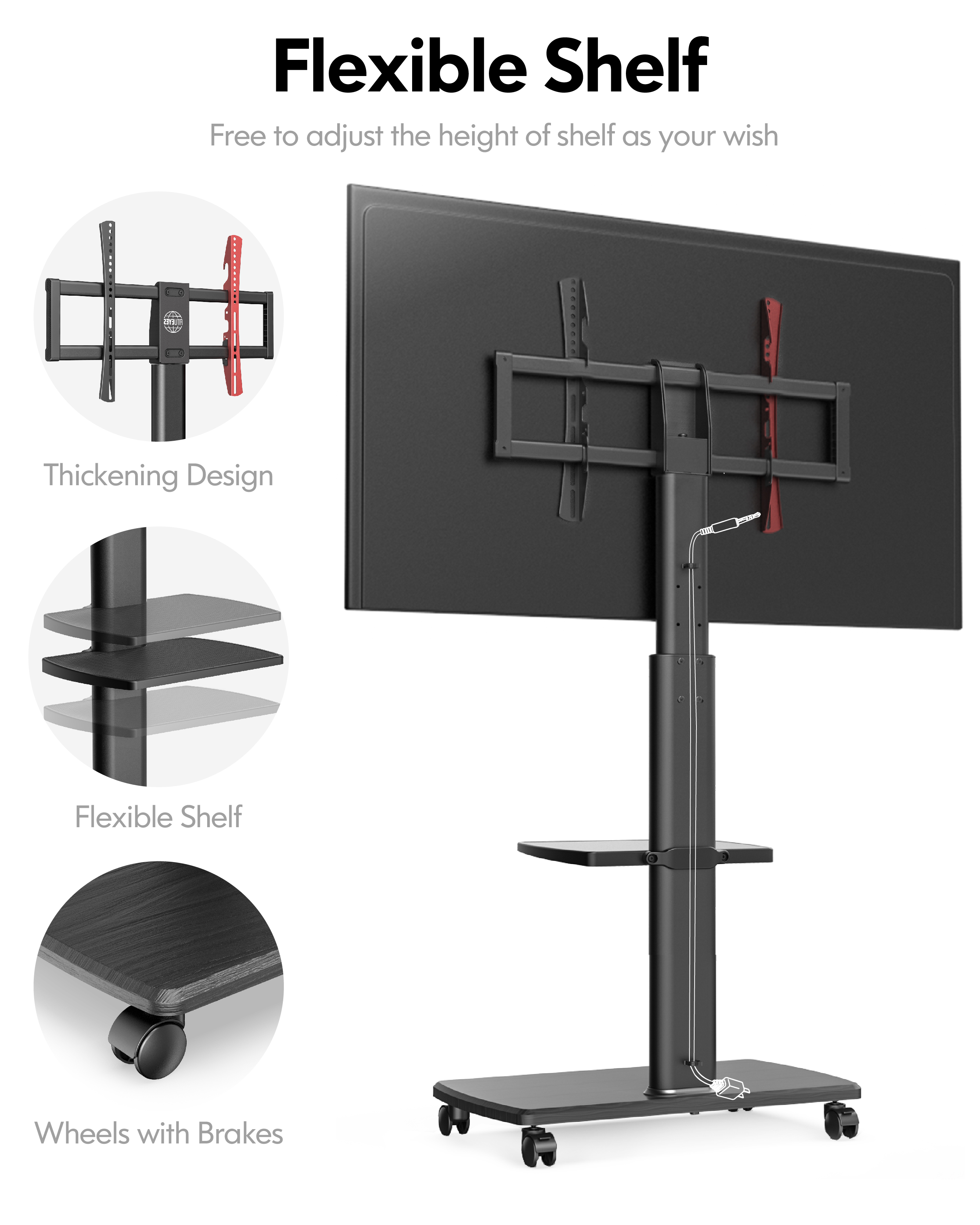 FITUEYES Rolling TV Cart with Swivel Mount for 32–65" TVs photo 6