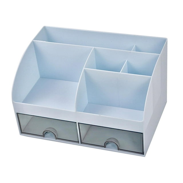 GROWTH TANK Desk Organizer with Drawers Cosmetic Makeup Brush Storage Holder Desktop Storage Blue