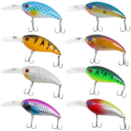 FUSIGO Crankbait Fishing Lures Kit 8pcs Deep Diving Crankbait Swimbait Topwater Bass Fishing Lures Hard Baits Minnow Crank Bait Lures for Bass Trout Salmon Freshwater Saltwater