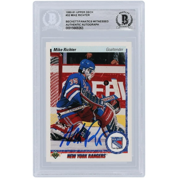 Mike Richter New York Rangers Autographed 1990-91 Upper Deck #32 Beckett Fanatics Witnessed Authenticated Rookie Card - Fanatics Authentic Certified