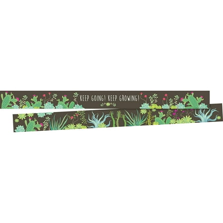 UPC: 0704068040182 | Barker Creek Double-Sided Border 2-Pack  Prickles  70  of Double-Sided Border  Colorful Succulents on a Chocolate Background  Motivational Quote on One Side  3  x 70  (4018)