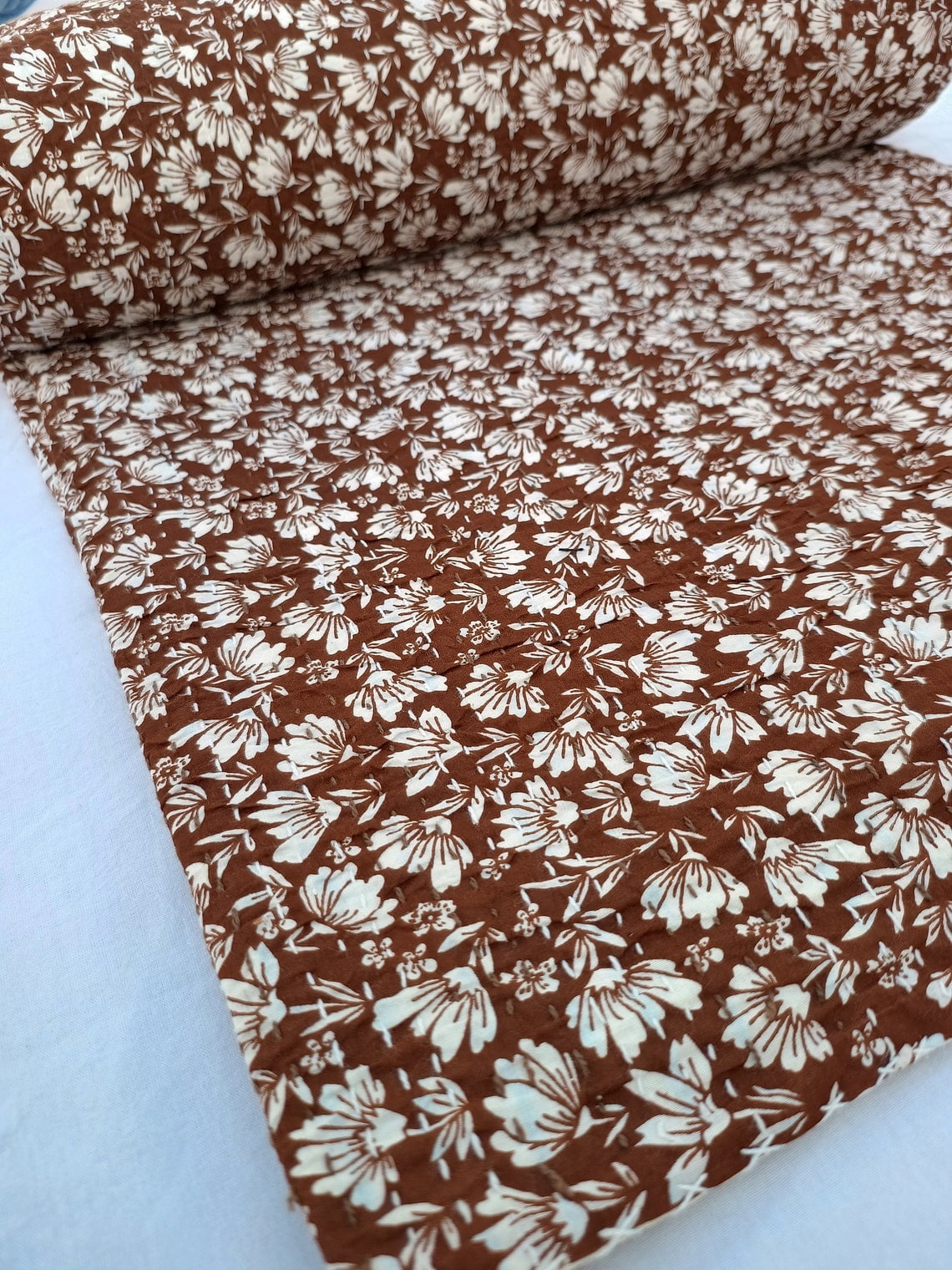 Cotton Kantha Quilt Nature & Floral Hand-Stitched Bedspread – King Size 108 x 108 Inches – Vegetable Dyed, Breathable Reversible Blanket