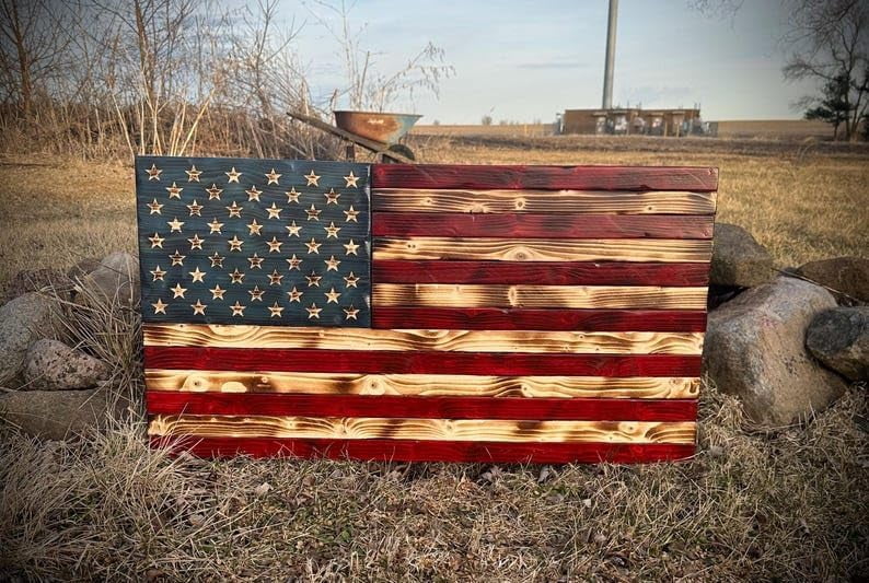 Handmade Rustic Wooden American Flag 36 x 18 Inch