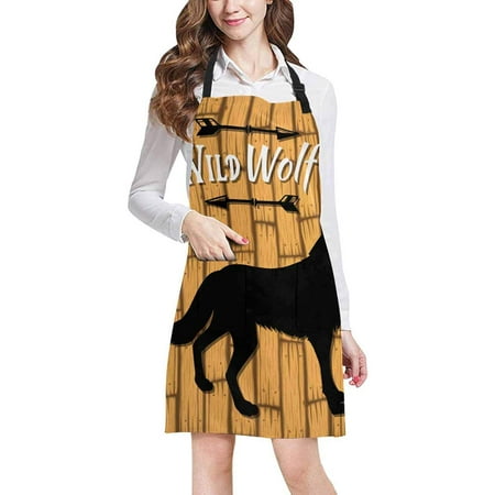 

ASHLEIGH Rustic Wolf Tribal Ornaments Adjustable Bib Apron with Pockets Commercial Restaurant and Home Kitchen Adjustable Apron