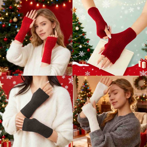 OEFNTAC 1 Pair Arm Warmers Fingerless Gloves for Women Winter Knit Polyester Hand Warmers Thumb Hole Accessory Trendy Outdoor Driving Writing Christmas Gift Soft Stretchy 7.87x2.36in