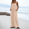 thumbnail image 2 of QATAINLAV Women's Wide Leg Jumpsuits Loose Casual Button Straps Bib Overalls 2025 Summer Sleeveless One Piece Pants with Pockets Beige S Ofertas en Walmart, 2 of 9