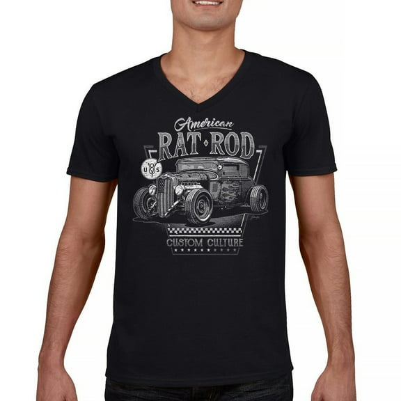 American Rat Rod V-Neck T-shirt Hot Rod Custom Culture Route 66 1930s Classic Car Vintage Rusty Cars Garage Tee