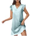 thumbnail image 2 of Ovzne Robes d'Été pour Femmes 2025 Robe de Plage Robe à la Mode Couleur Unie Couleur Vive Jupe Courte Col en V Robe à Manches à Capuche Robe Courte pour Femmes Liquidation, 2 of 6