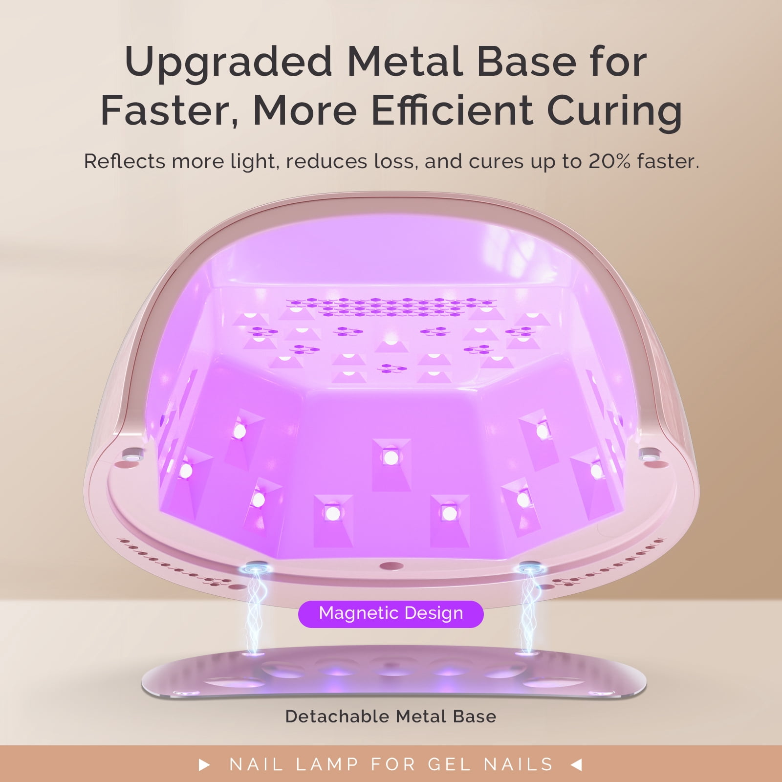MelodySusie Upgraded Cordless UV Nail Lamp, P-Plus30GT High-Efficient Rechargeable Nail Dryer with 3 Timers & Detachable Metal Base Cures All Hard Gels