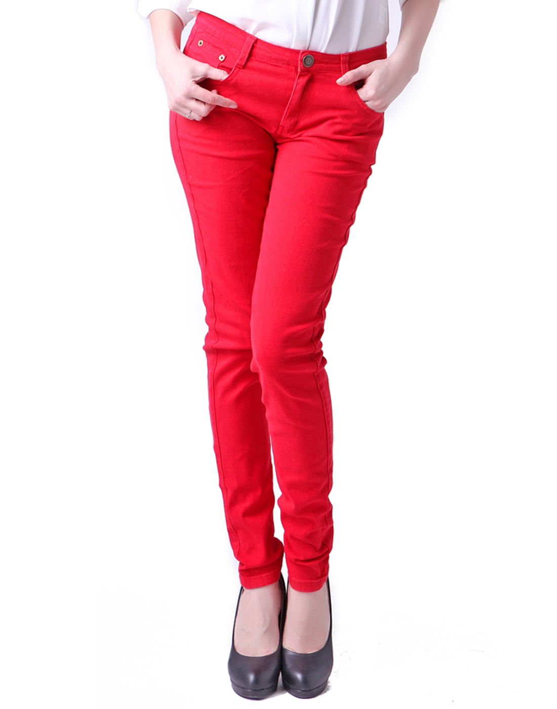 womens red denim jeans