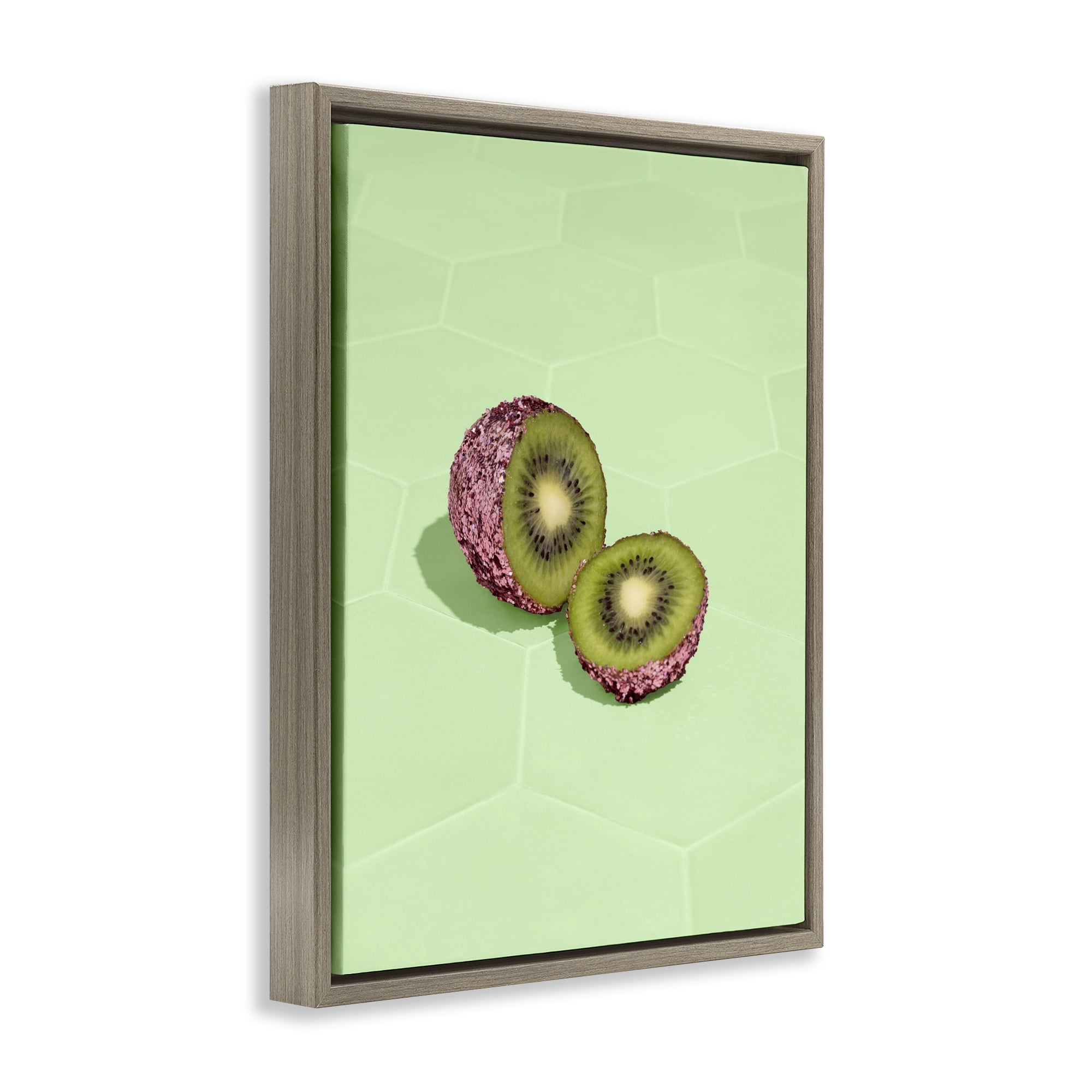 Stupell Industries Green Glimmer Kiwi Brown Framed Floater Canvas Wall Art, design by LISH Creative
