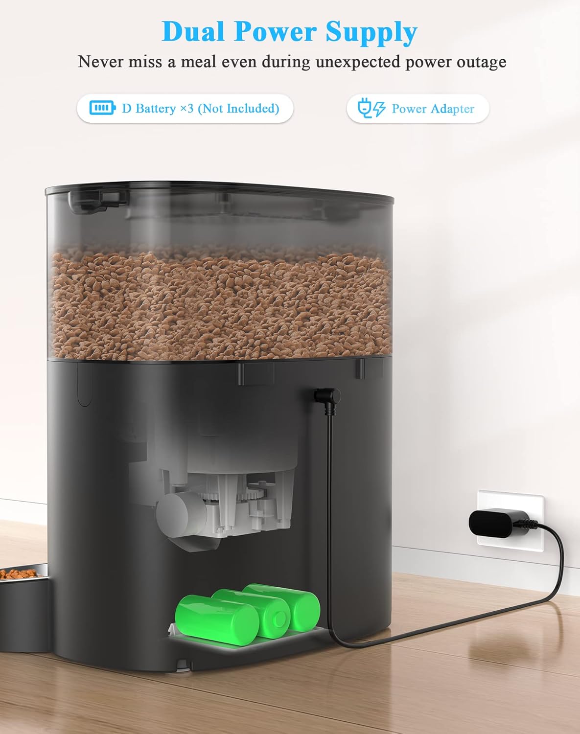 HoneyGuaridan 6L Automatic Cat Feeder for 2 Cats, 2.4G WiFi Enabled Smart Feed Pet Feeder for Dogs, Timed Pet Food Dispenser with Stainless Steel Bowl APP Control, 10s Voice Black