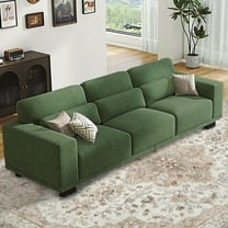 CHITOOMA 89" 3 Seater Sofa, Upholstered Couch with 3 Pillows and Removable Linen Cover, Deep Seat Sofa with Wide Armrests for Living Room, Bedroom, or Office, Green