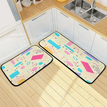 

Kitchen Rug Set 2 Pieces Non Slip Kitchen Mat for Kitchen Home Floor Sink 47 x19 +27 x19 Color Graphics Background