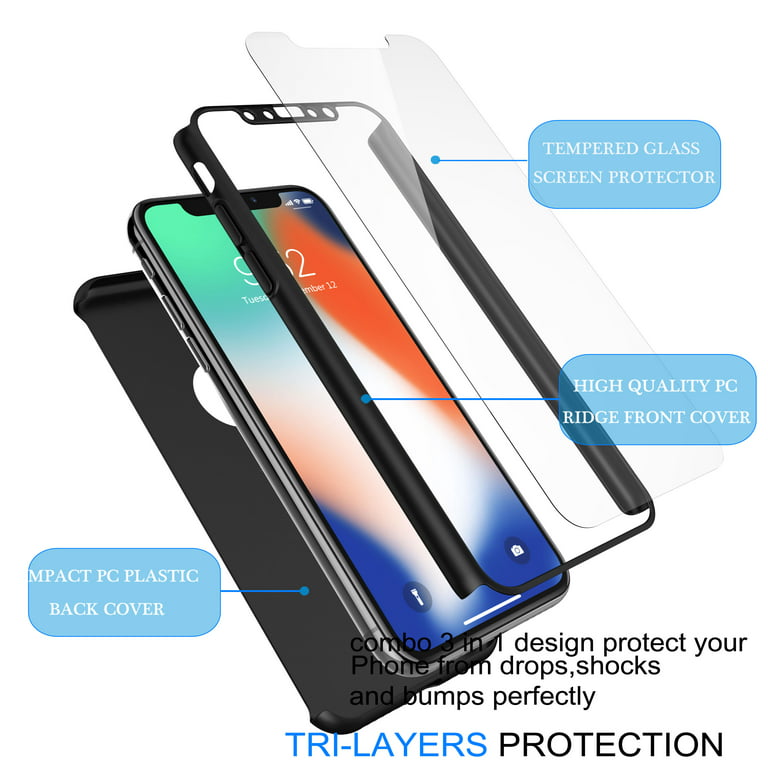 iPhone X Case, iPhone Xs Case with Tempered Glass Screen Protector [2  Pack], Rugged Shockproof Clear Multicolor Series Bumper Cover for Apple  iPhone