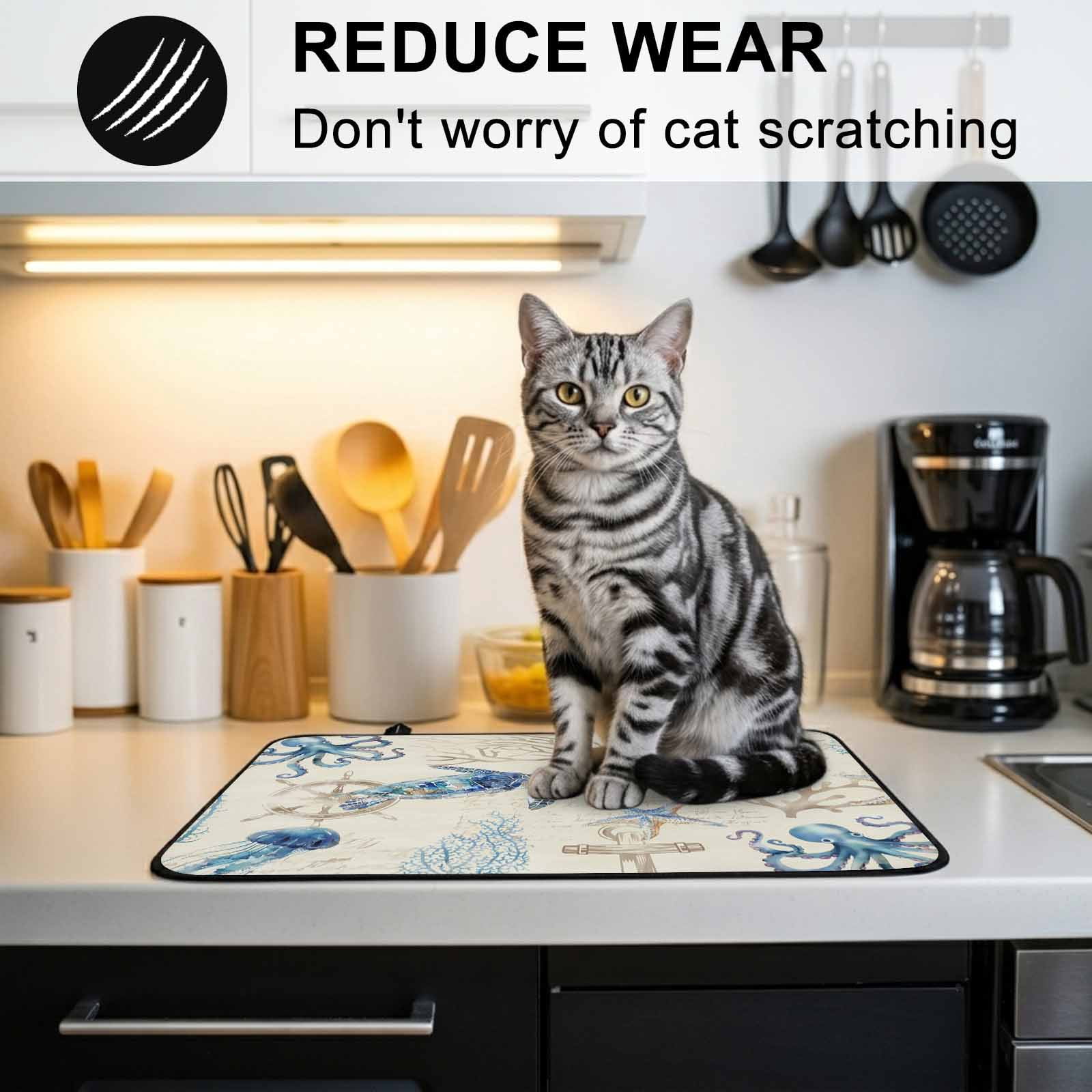 Nautical Coastal Stove Top Cover for Electric Stove, Heat-proof & Non Slip Glass Top Stove Cover Protector, Vintage Beach Octopus Turtle Jellyfish Kitchen Flat Cooktop Rubber Mat 24x21 Inches