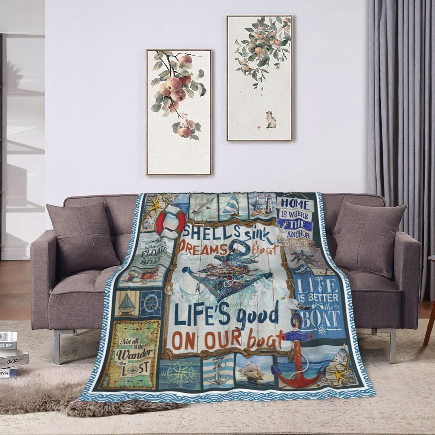 Anchor Ocean Blanket for Woman Girls Nautical Ship Anchors Throw Blanket for Man Boys Fleece Soft Cozy Warm Fuzzy Anchor Decor Blanket Gifts for Kids Adults Couch Sofa Bed 60"X50"
