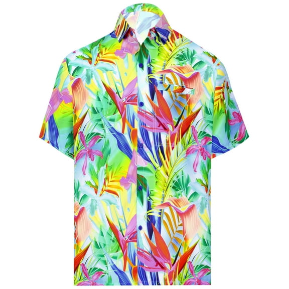 LA LEELA Men's Aloha Summer Beach Shirts Tropical Leaves Short Sleeve Button Down Hawaiian Shirt for Men S Mint, Crane Floral Plant