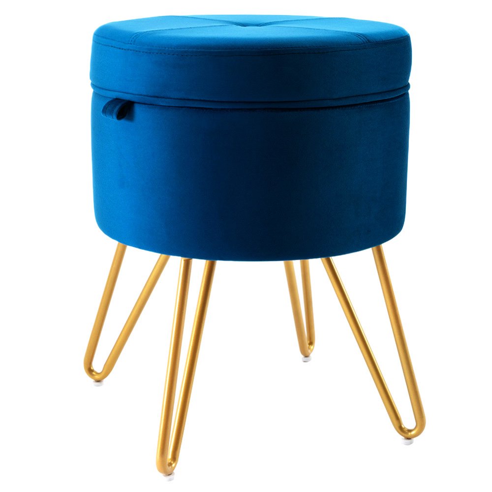 Velvet Vanity Stool with Storage and Tray Mid Century Small Round