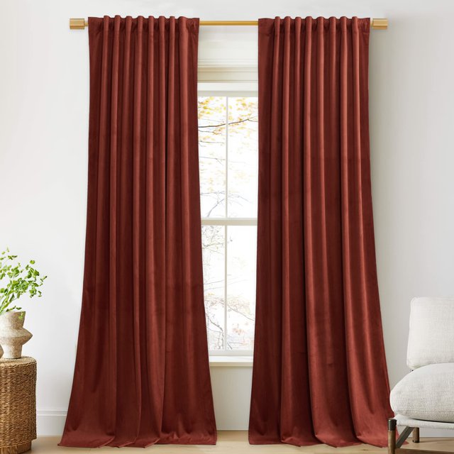 Cortinas Stangh de terciopelo rojo oxidado 132 x 213 cm (ancho x largo), 2 paneles