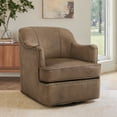 thumbnail image 3 of Carolayne Leather Accent Chair, 360°Swivel Accent Chair, Modern Barrel Accent Armchair Waterproof for Living Room, Brown Gray, 3 of 8