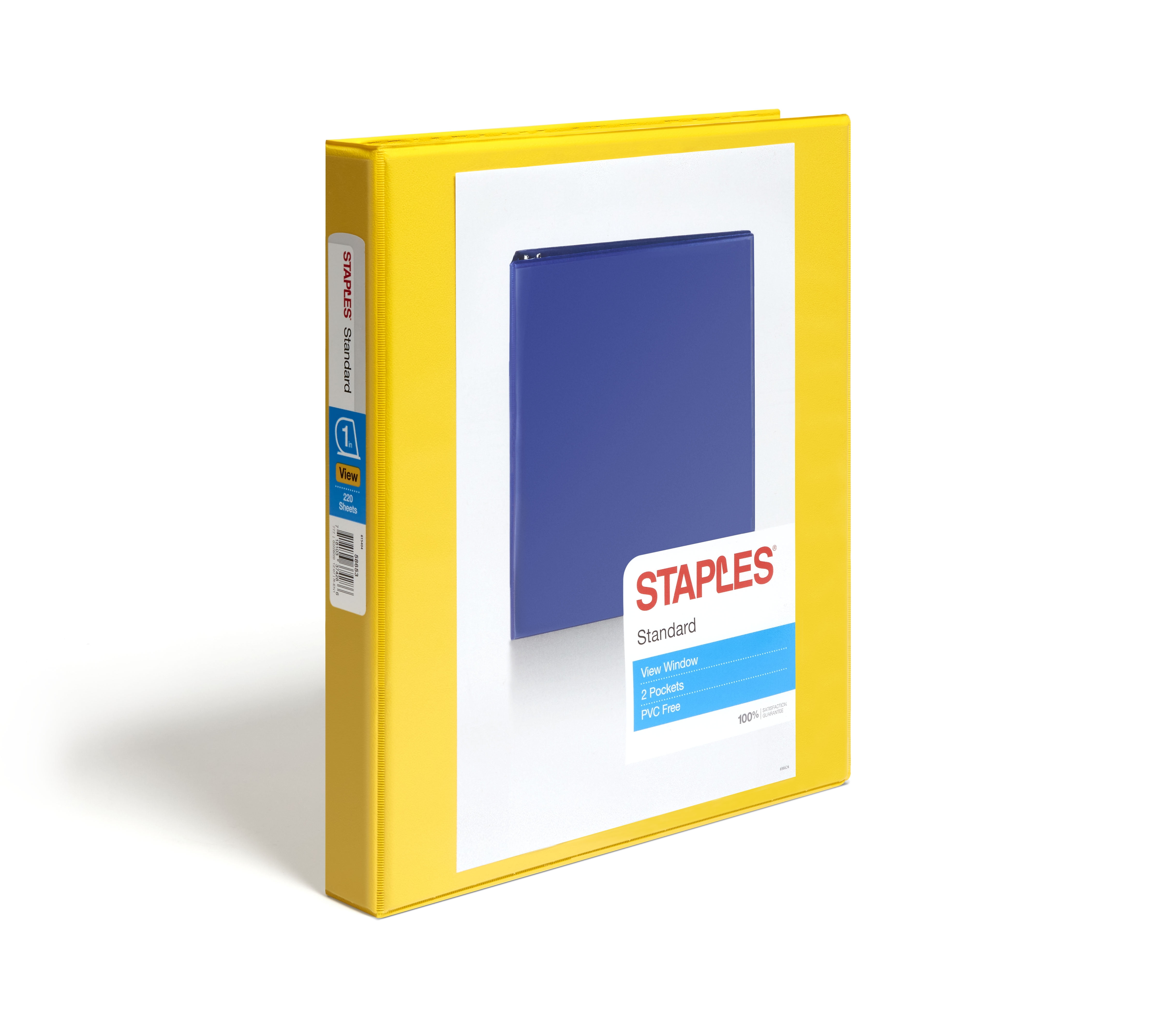 Staples Standard 1 3Ring View Binder, Yellow 58653