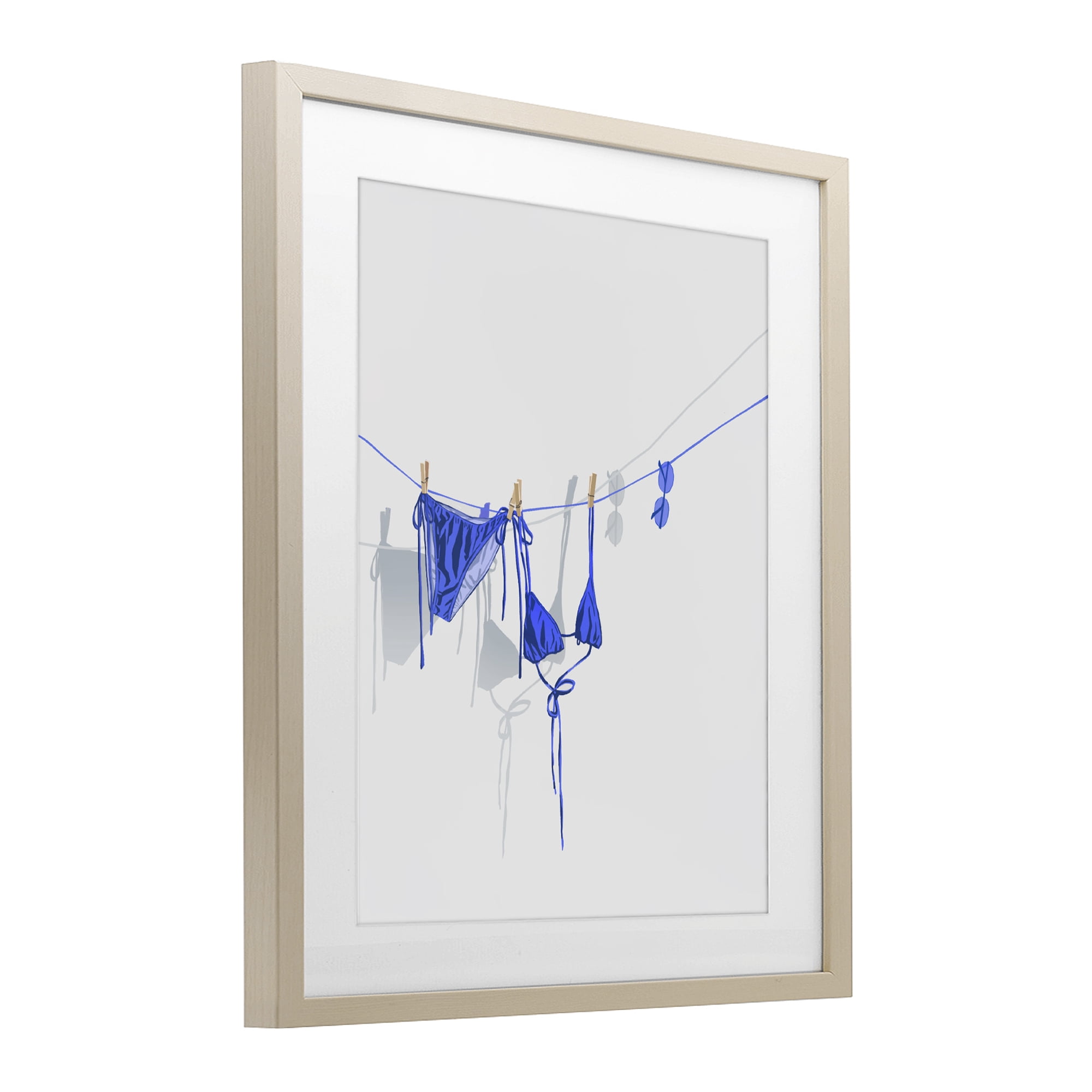 Stupell Industries Blue Bikini on Clothesline Birch Framed Print Under Glass, design by Ziwei Li