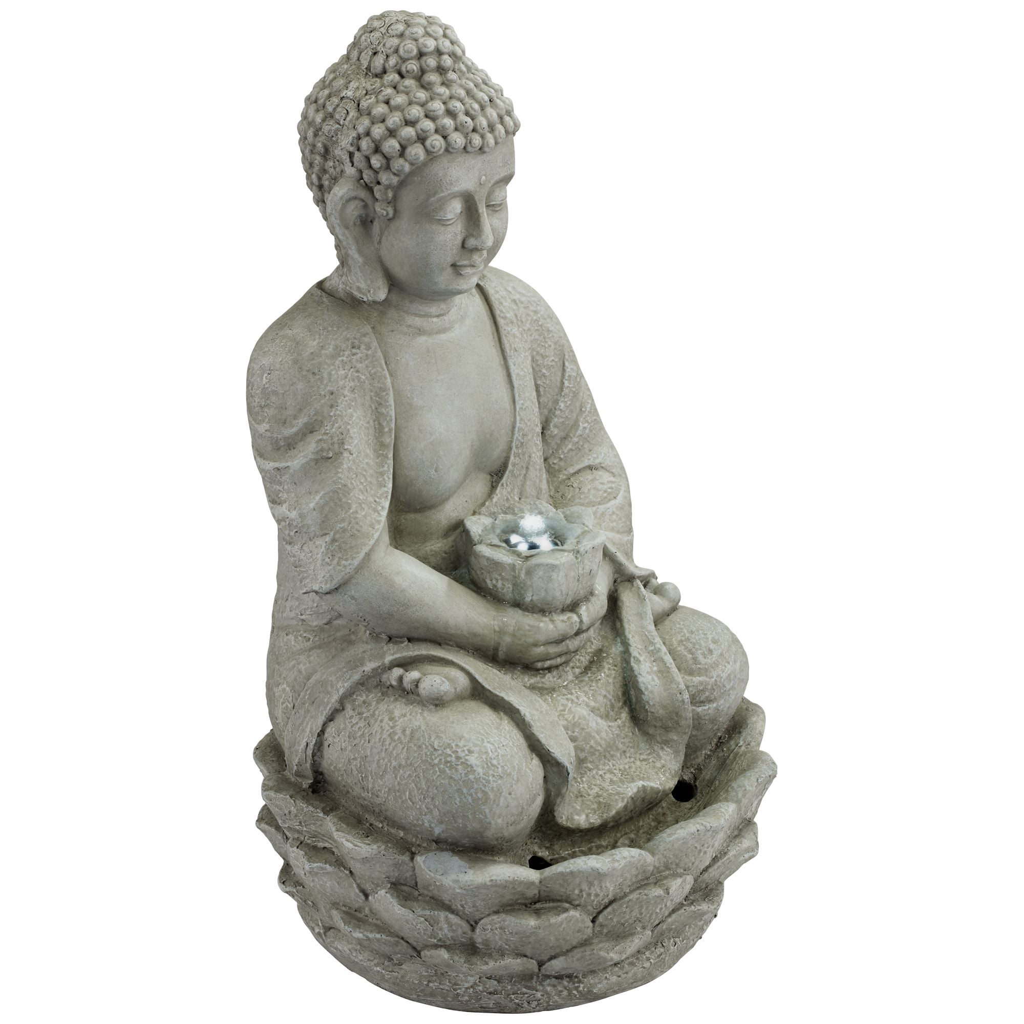 Sitting Buddha 22" High Small Zen Asian Indoor Outdoor Decor Faux Stone Tabletop Fountain with Light LED Outside