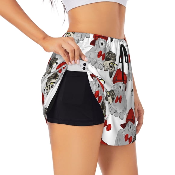 Cauagu Rabbit And Hedgehog Print Women's 2 in 1 Running Shorts Athletic Workout Gym Yoga Shorts Running Shorts for Women-X-Large