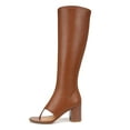 thumbnail image 3 of YDN Women Open Split Toe Knee High Boots Side Zipper Mid Chunky Heels Fashion Dressy Party Long Booties Size 7 Brown, 3 of 3