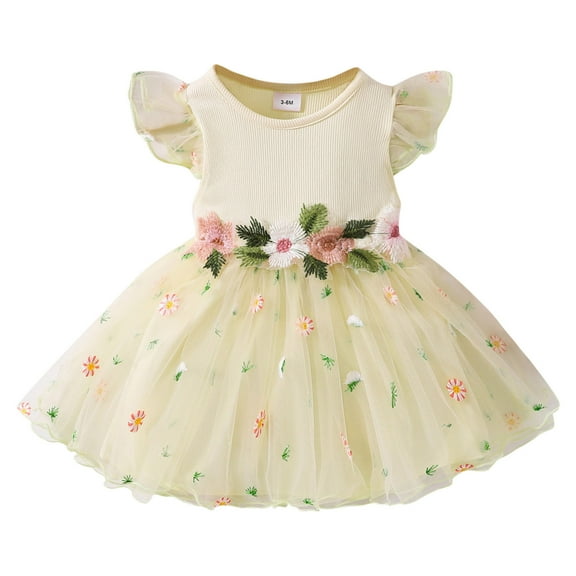 Otqutp Toddler Girls T Shirt Sundress Little Girls Dress Summer Flying Sleeve Flower Floral Dress Princess Sundress Casual Dress