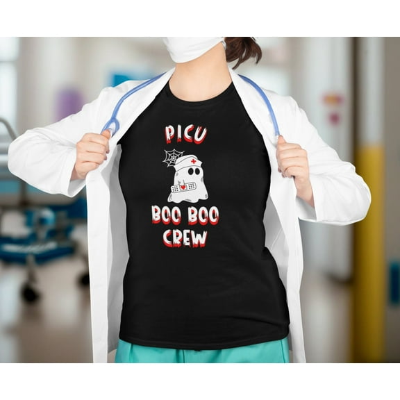 PICU Nurse Halloween Shirt Certified Registered Nurse Aid Nursing Night Shift Retro Pediatric Boo Funny Critical Care Gift for RN nicu CCU