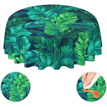 

Tropical Hawaiian Leaves Turquoise Leaf Summer Waterproof Picnic Patio Party Round Table Cloth Cover Decorations Fabric 60 Inch Circular Tablecloth For 20-47 Inch Home Dining Room Kitchen Decor