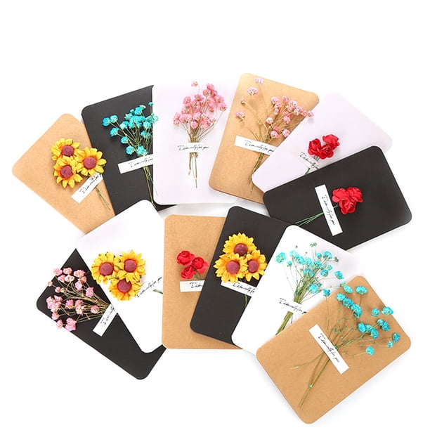 GOOHOCHY 12 tarjetas de felicitación con flores secas para el Día del Maestro, San Valentín y cumpleaños (1 de cada estilo)