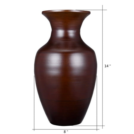Villacera Handcrafted 14” Tall Brown Bamboo Vase | Decorative Glazed Urn Vase for Silk Plants, Flowers, Filler Decor | Sustainable
